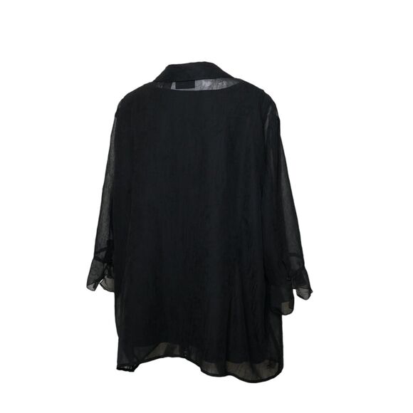 Maggie Barnes Black 3/4 Long Sleeve Button Front Twinset 3XL Ruffled Sleeve EUC - Picture 12 of 14
